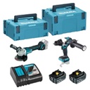 COMBO TALADRO + AMOLADORA 2 BATERIAS 5 AH (BL1850B)+ CARGADOR DGA504Z + DHP486Z + MAKPAC-2 + MAKPAC-3 MAKITA